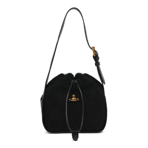 Black Drawstring Shoulder Bag.