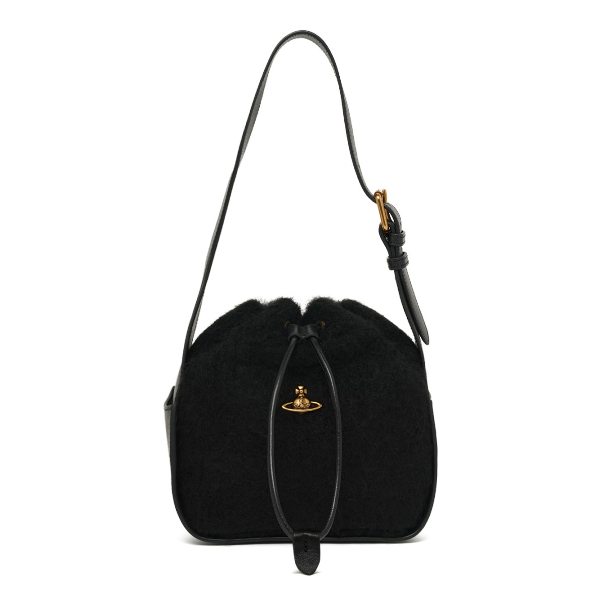 Black Drawstring Shoulder Bag.