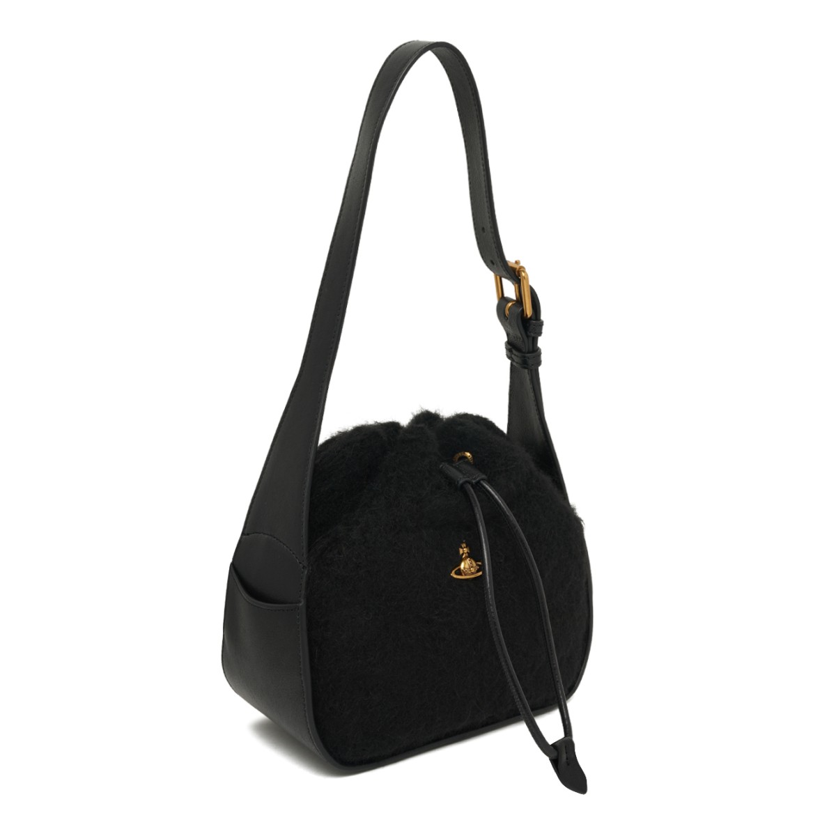 Black Drawstring Shoulder Bag.