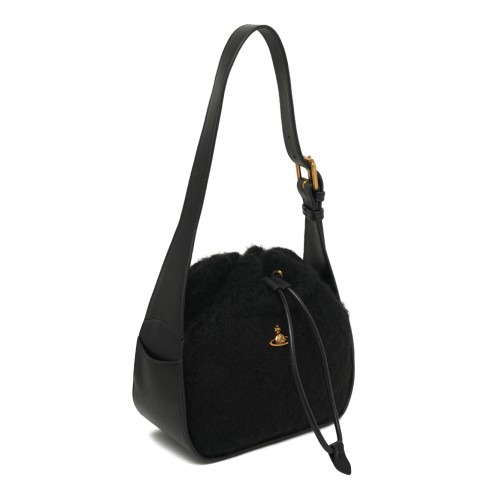 Black Drawstring Shoulder Bag.