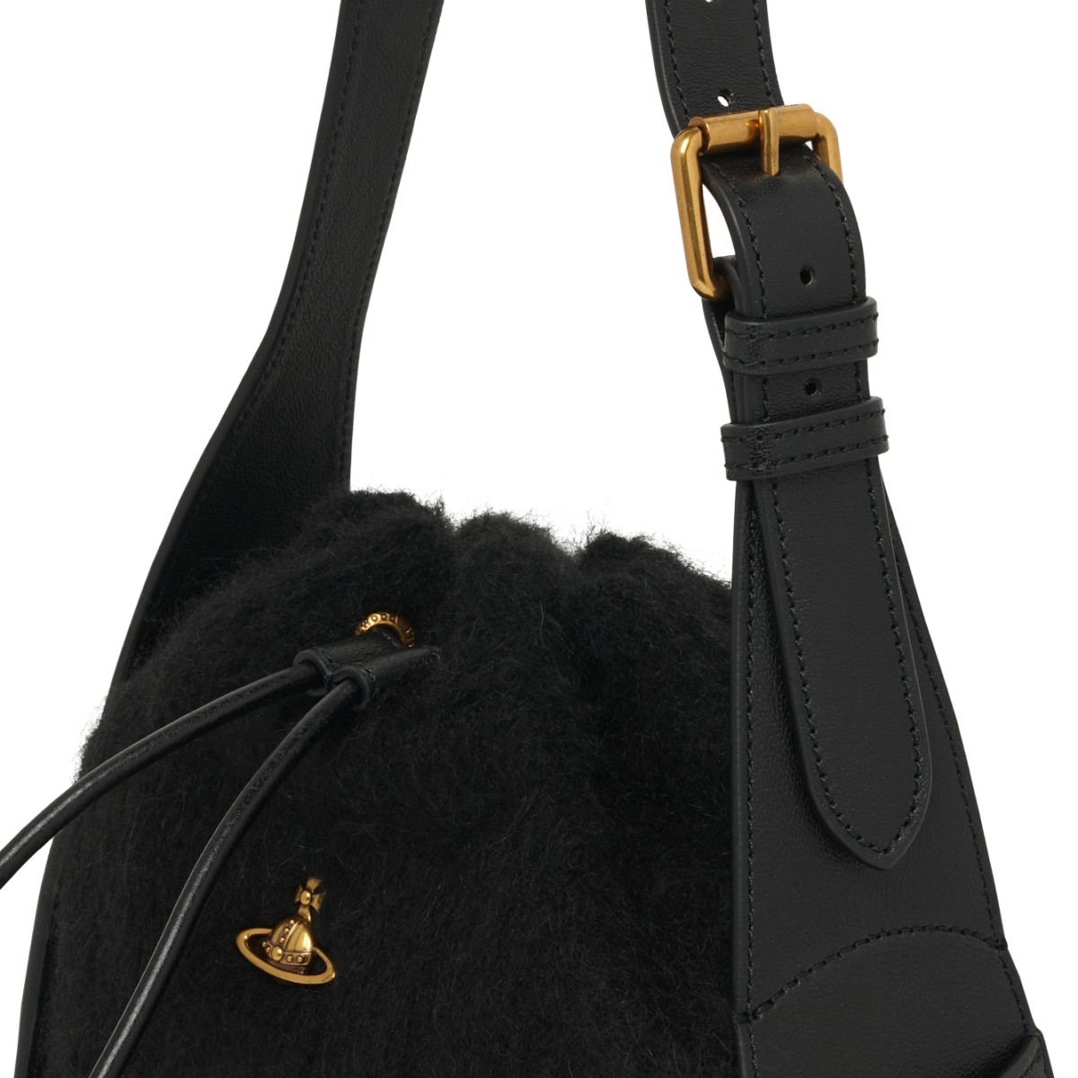 Black Drawstring Shoulder Bag.