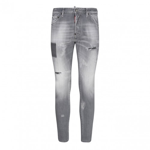 Grey Cotton Distressed Jeans
