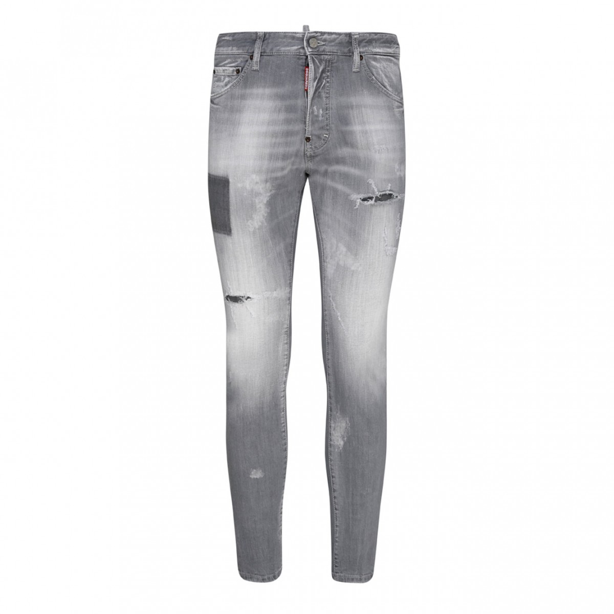 Grey Cotton Distressed Jeans