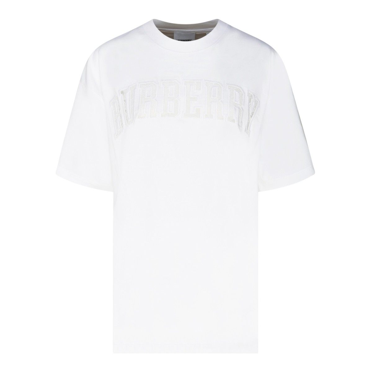 Burberry White Cotton Logo Detailing T-Shirt