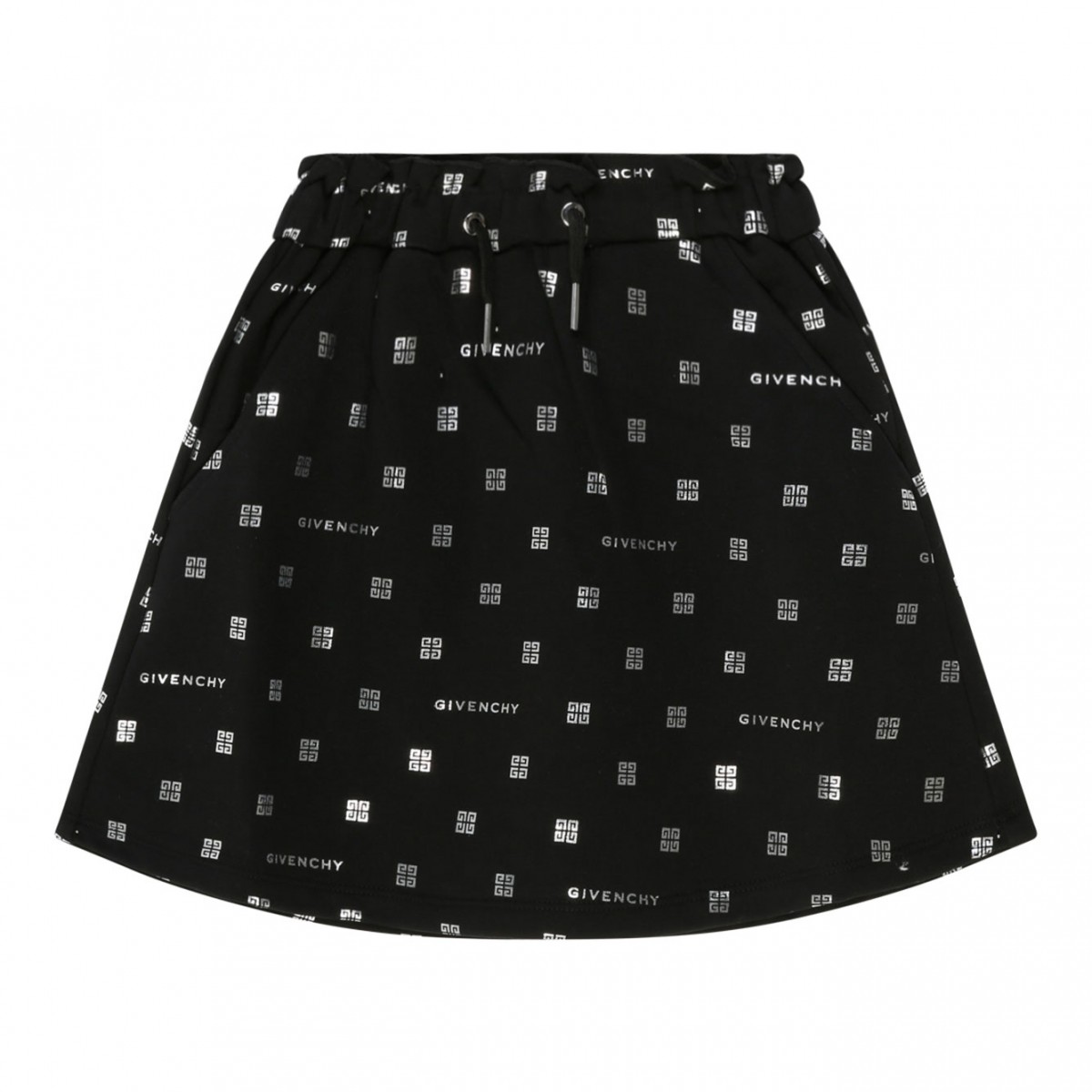 Black Stretch Cotton Logo Print Skirt