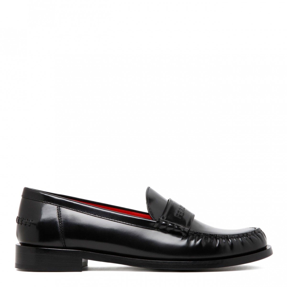 Black Calf Leather Debossed Logo Loafers