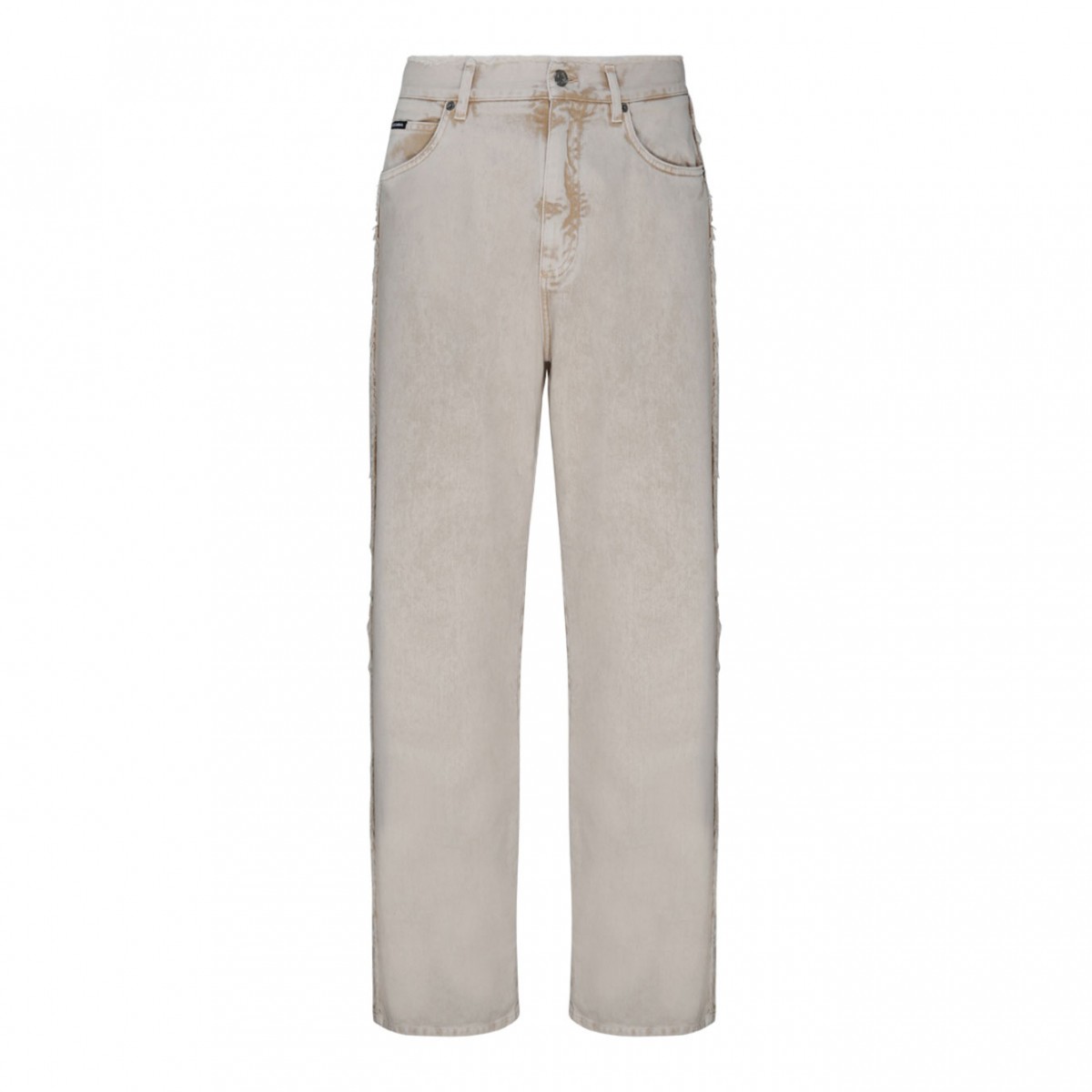 Light Beige Cotton Frayed Trim Jeans
