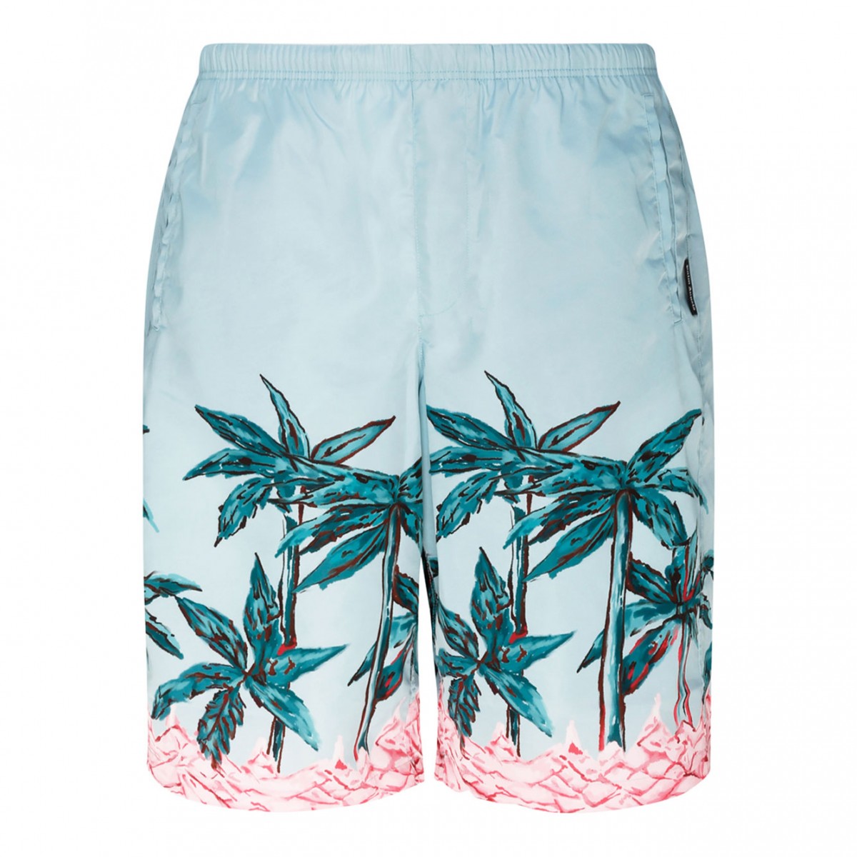 Light Blue, Teal Green and Light Pink Graphic Print Swim Shorts