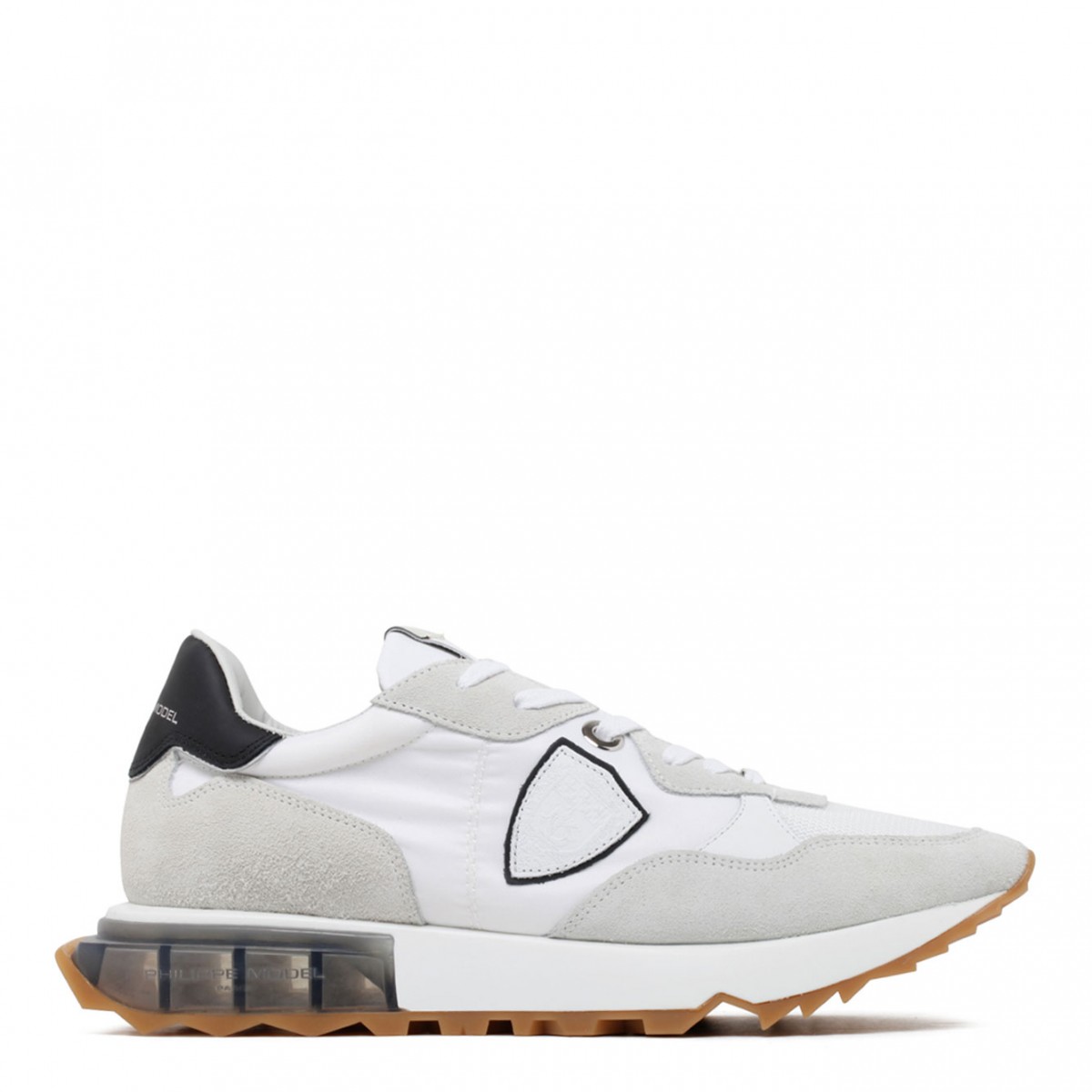White, Beige and Black Leather Royale Mondial Sneakers