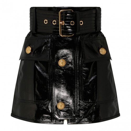 Black Belted Leather Miniskirt