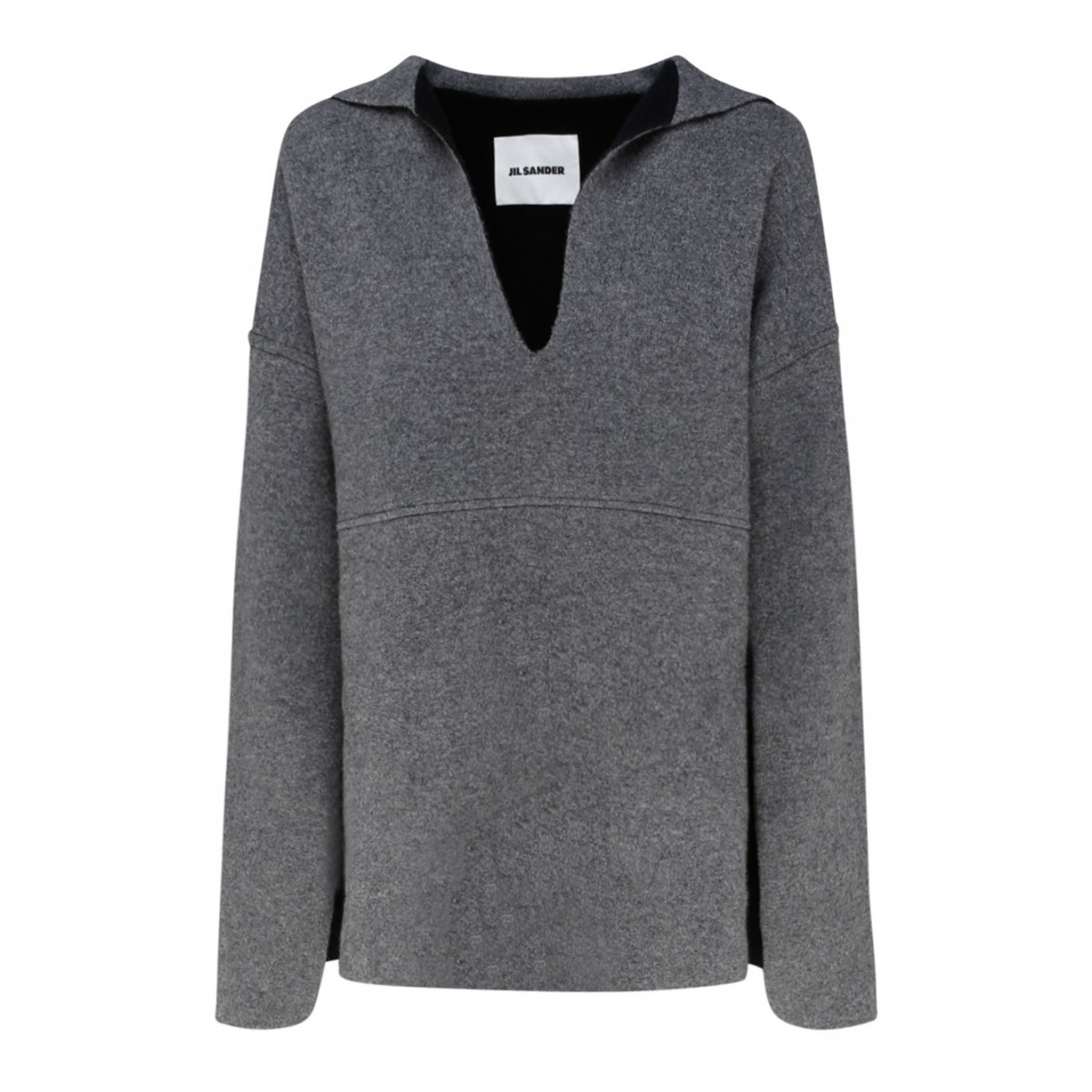 Grey Virgin Wool Neckline Knit Sweater