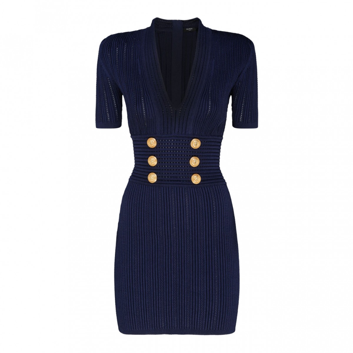 Navy Blue Ribbed Knit Mini Dress