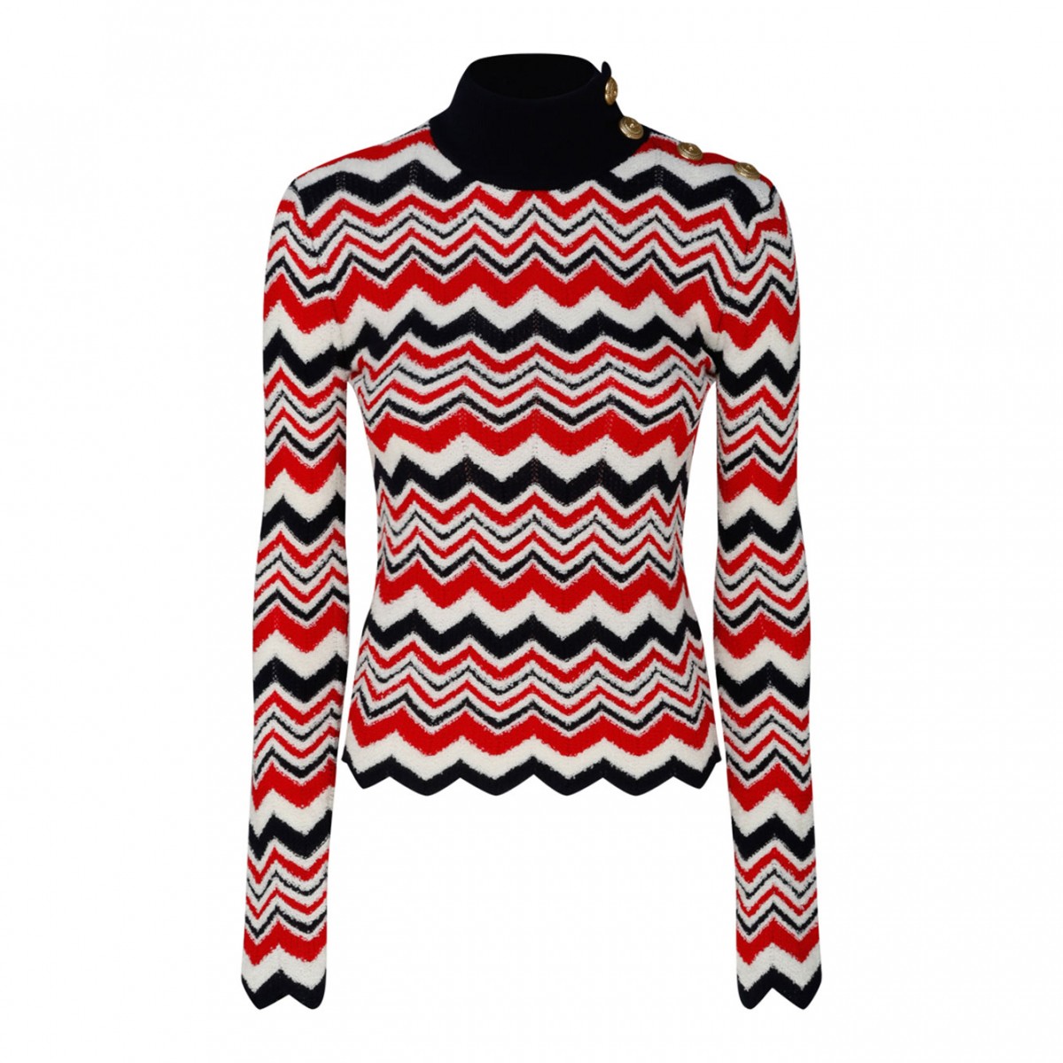 Red, White and Black Virgin Wool Chevron Knit Jumper