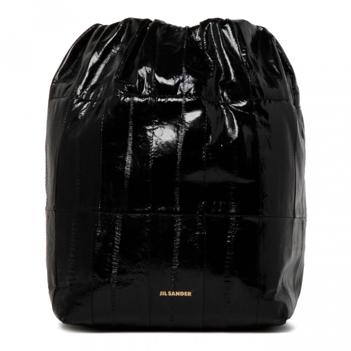 Black Drawstring Leather Tote Bag