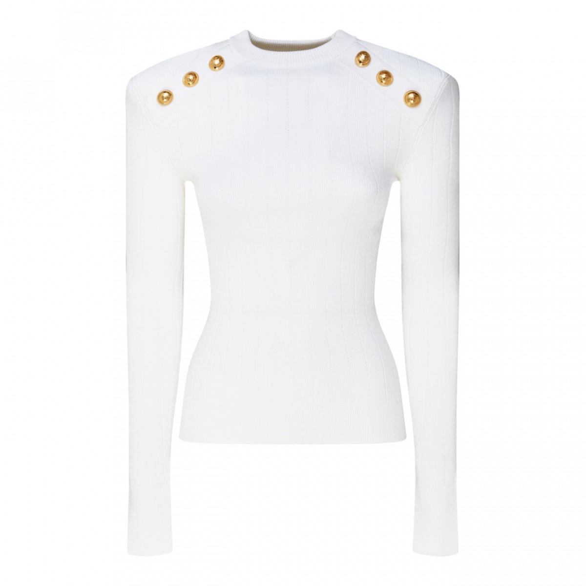 White Pointelle Knit Gold Tone Buttons Jumper