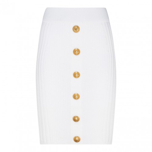 White Ribbed Knit Pencil Skirt