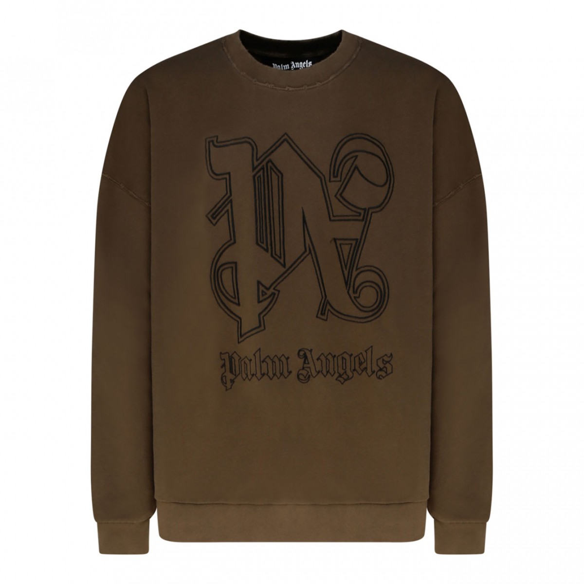 Brown and Black Cotton Embroidered Logo Sweatshirt