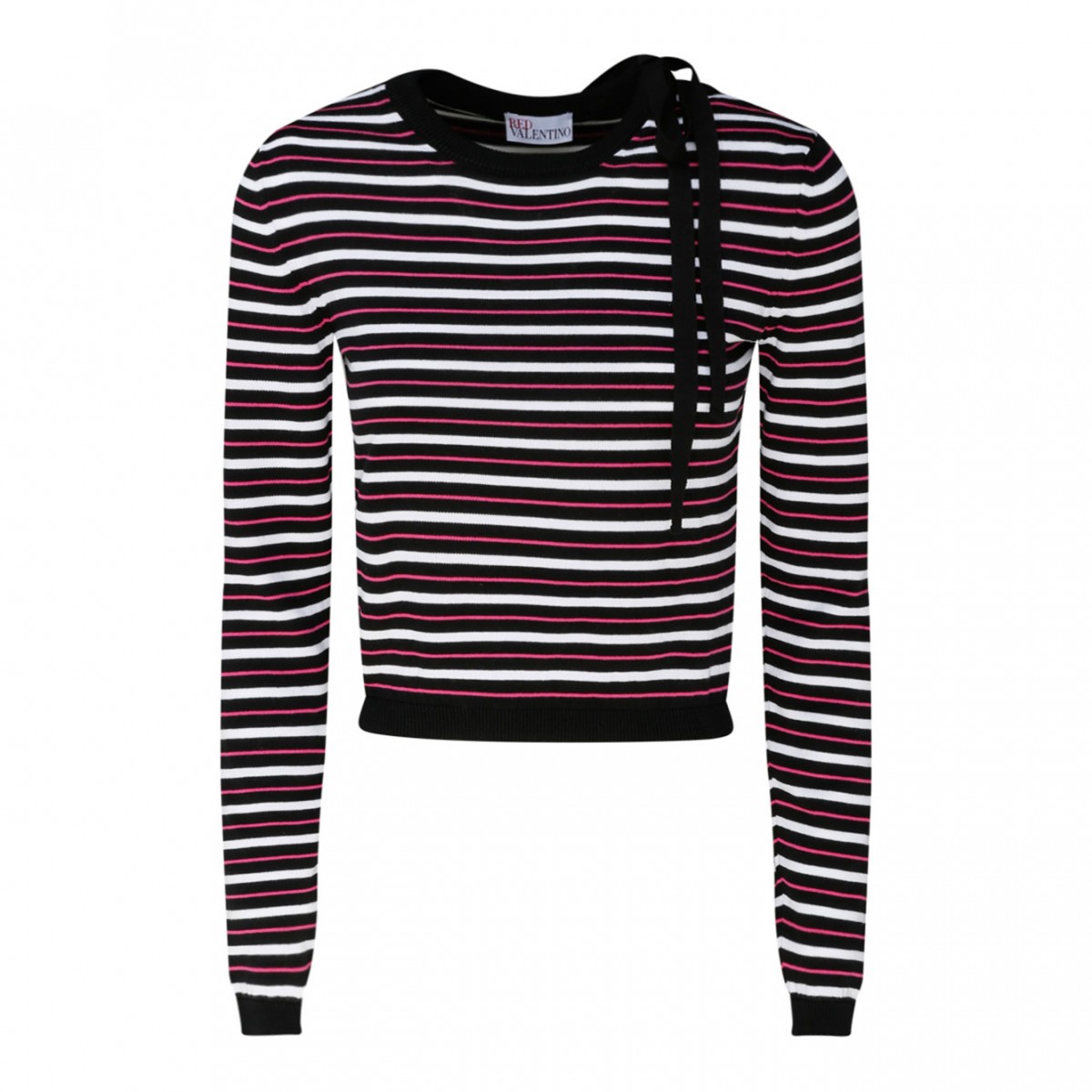 Black, Red and White Cotton Stripes Jumper