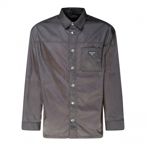 Prada Dark Gray Re-Nylon Triangle Logo Shirt Jacket| COLOGNESE 1882