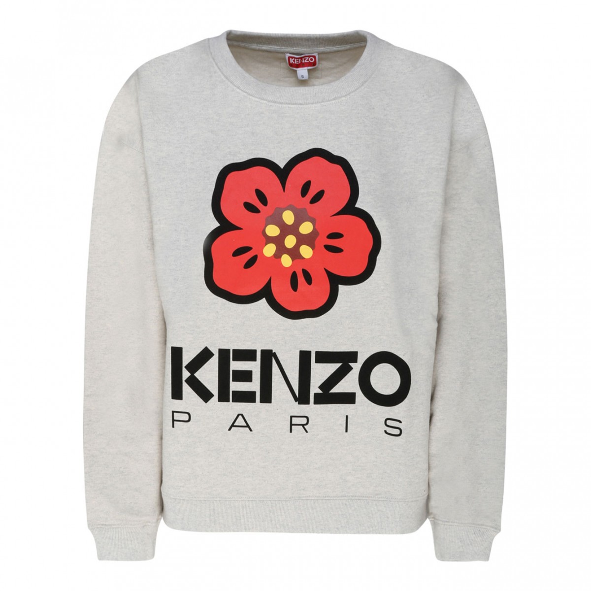 Kenzo Pearl Gray Cotton Logo Print Sweatshirt