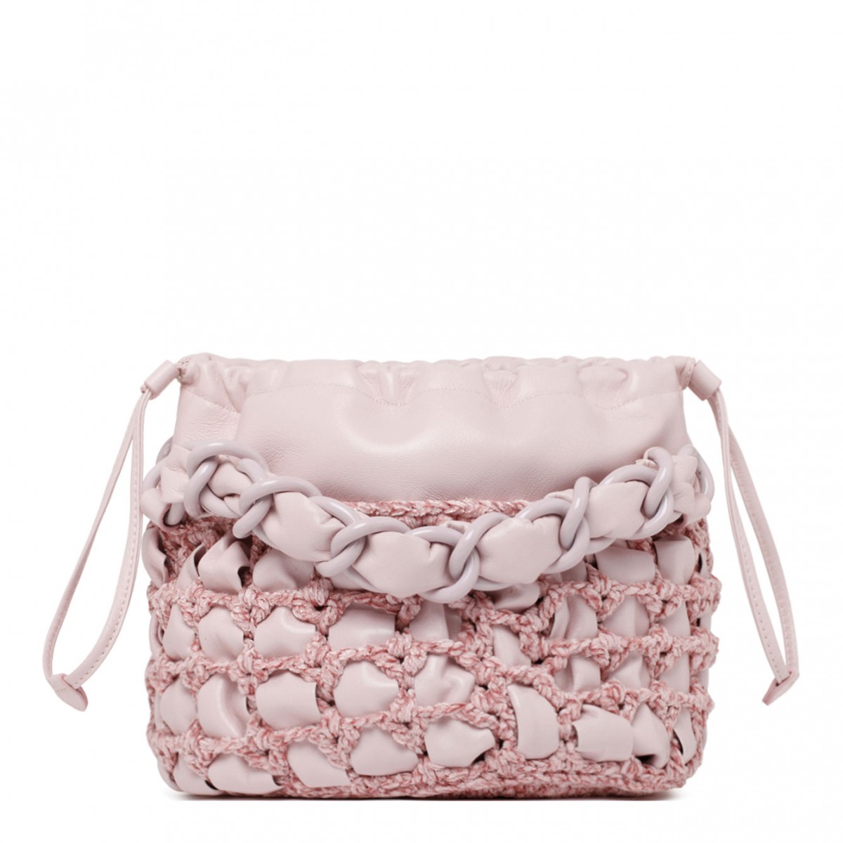 By Far Icy Pink Lamb Skin Drawstring Bucket Bag