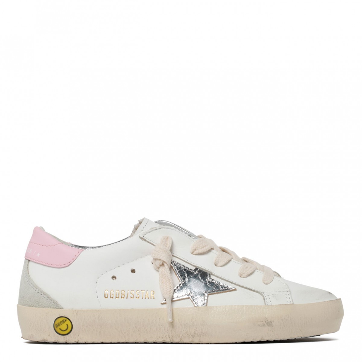 White, Silver and Pink Calf Leather Super Star Sneakers