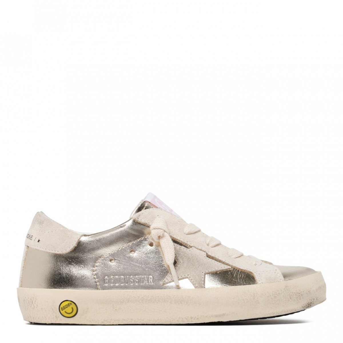 Platinum and Beige Calf Leather Super Star Young Sneakers