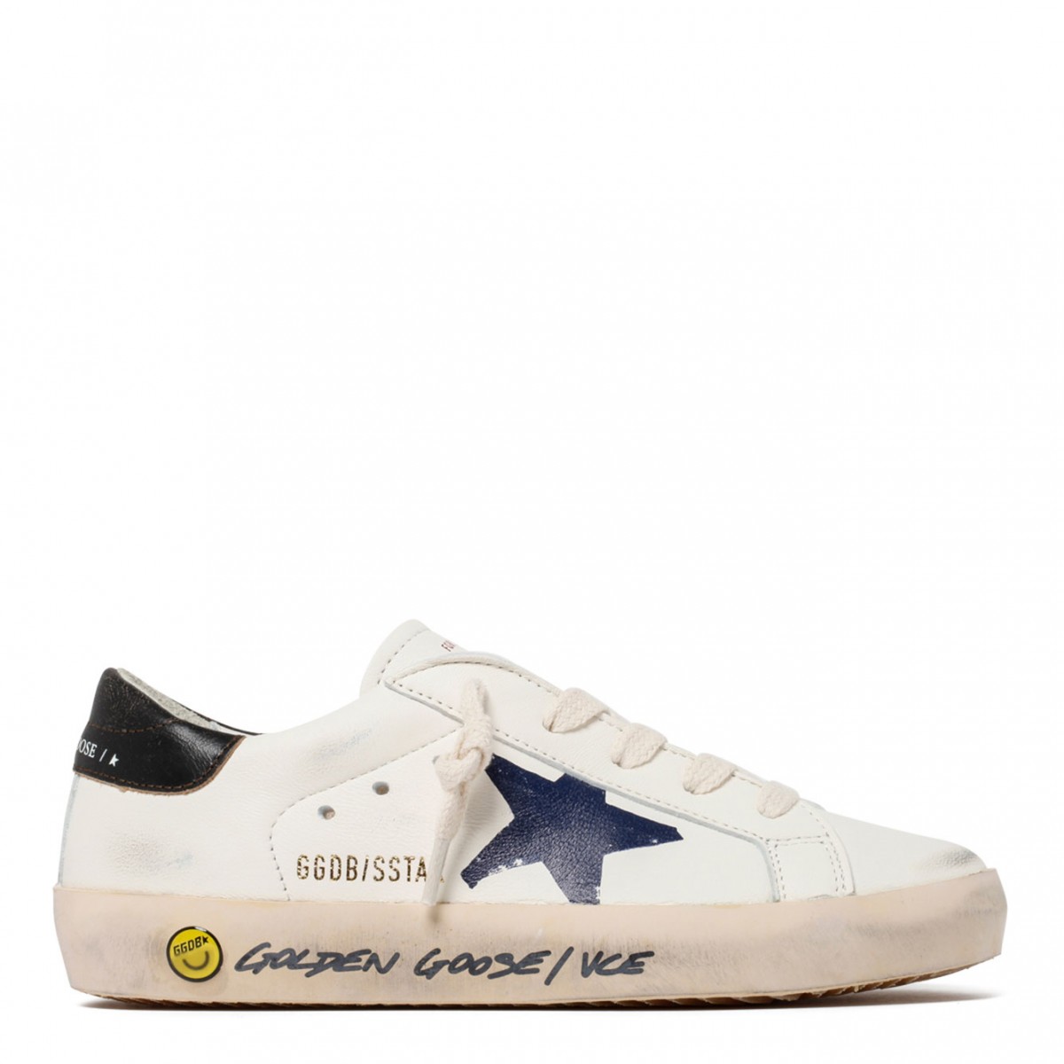 White and Navy Blue Calf Leather Super Star Sneakers