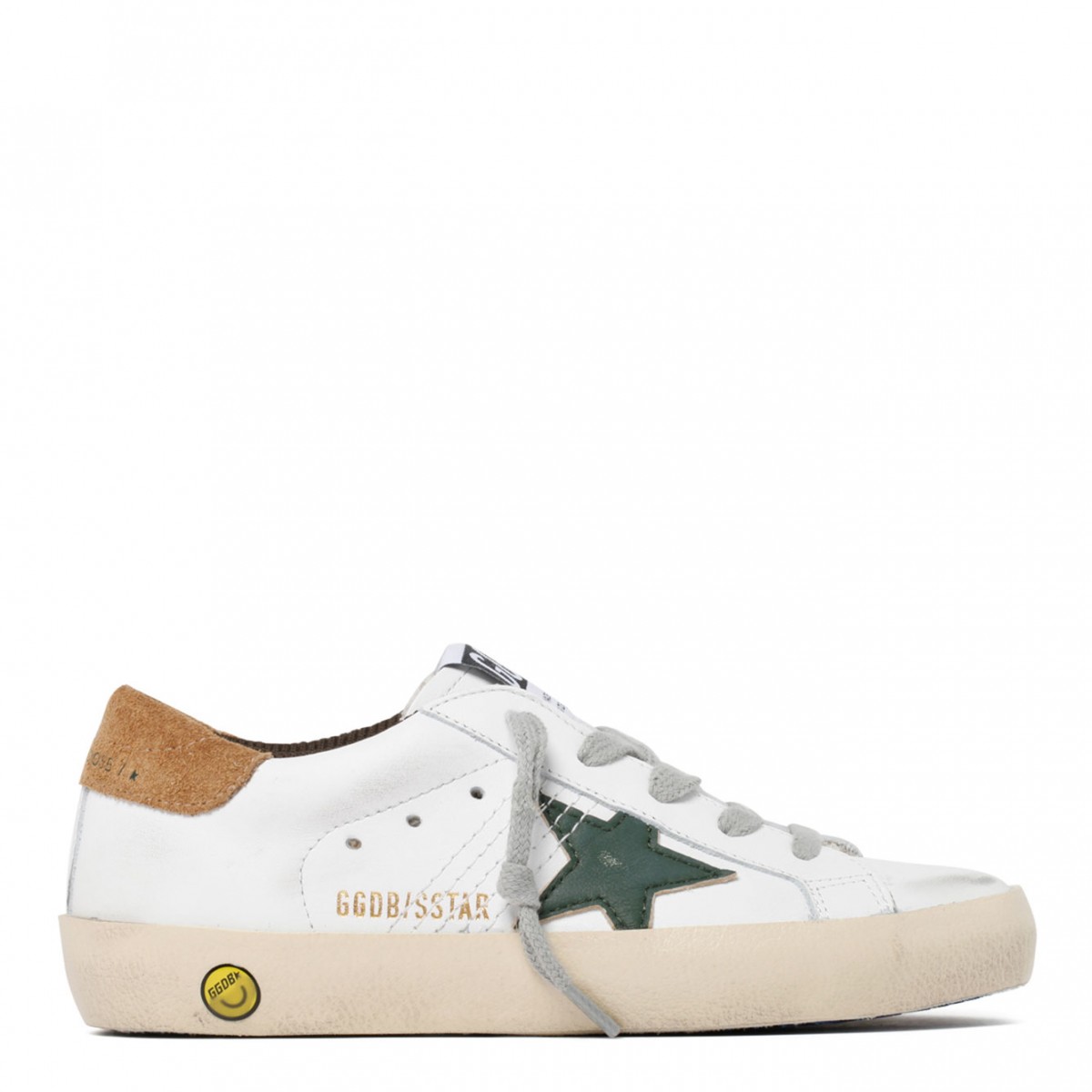 Cream White and Green Calf Leather Super Star Sneakers