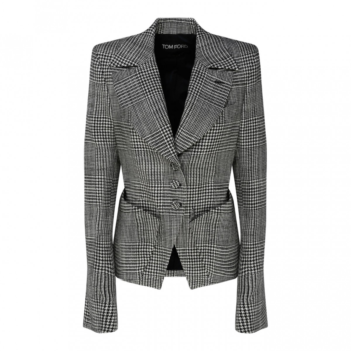 Tom Ford Black and Chalk Wool Houndstooth Pattern Single Breasted Blazer
