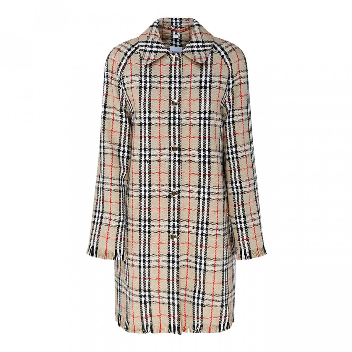Burberry Archive Beige Boucl Checkered Buttoned Raincoat