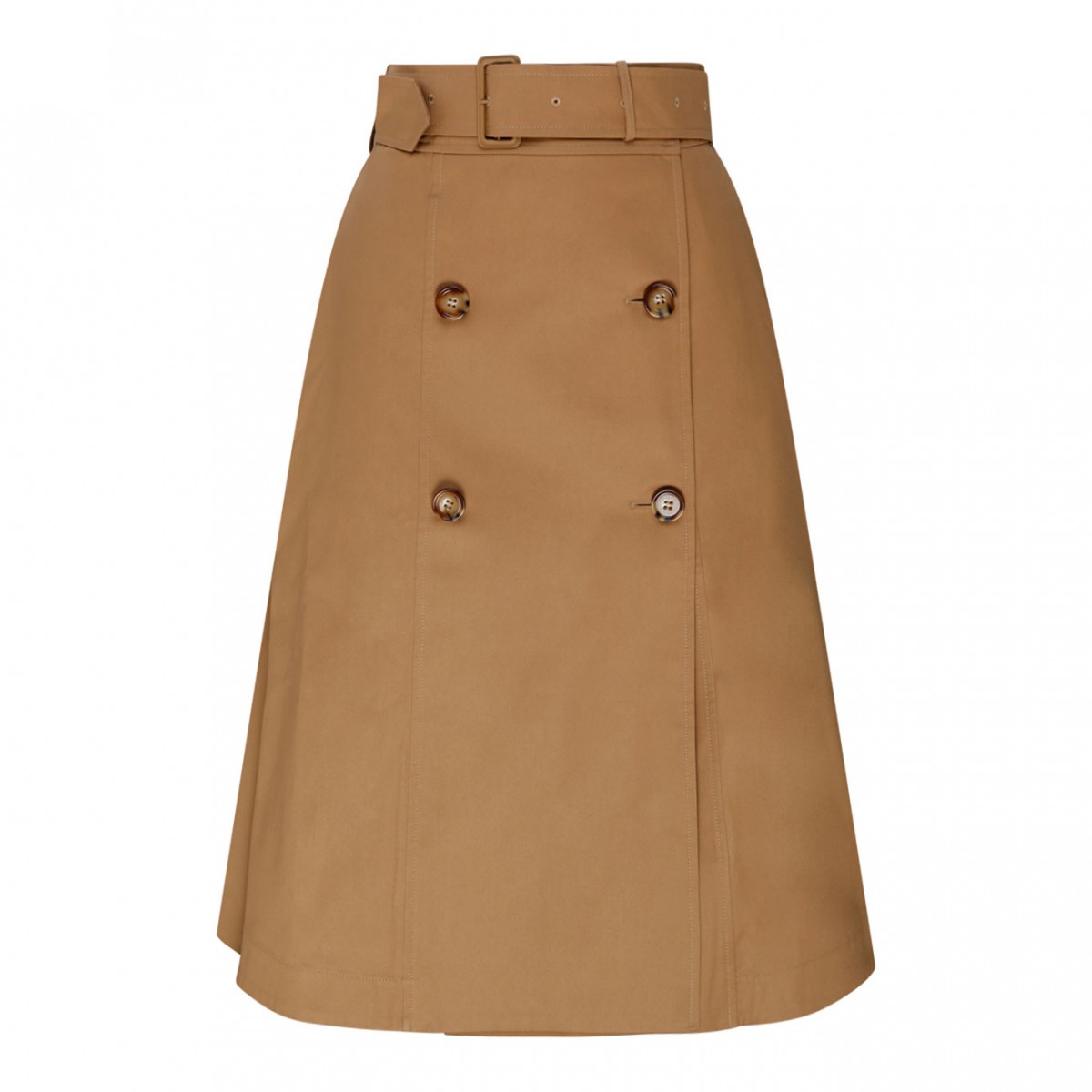 Burberry Camel Cotton Belted Waist Flared Skirt