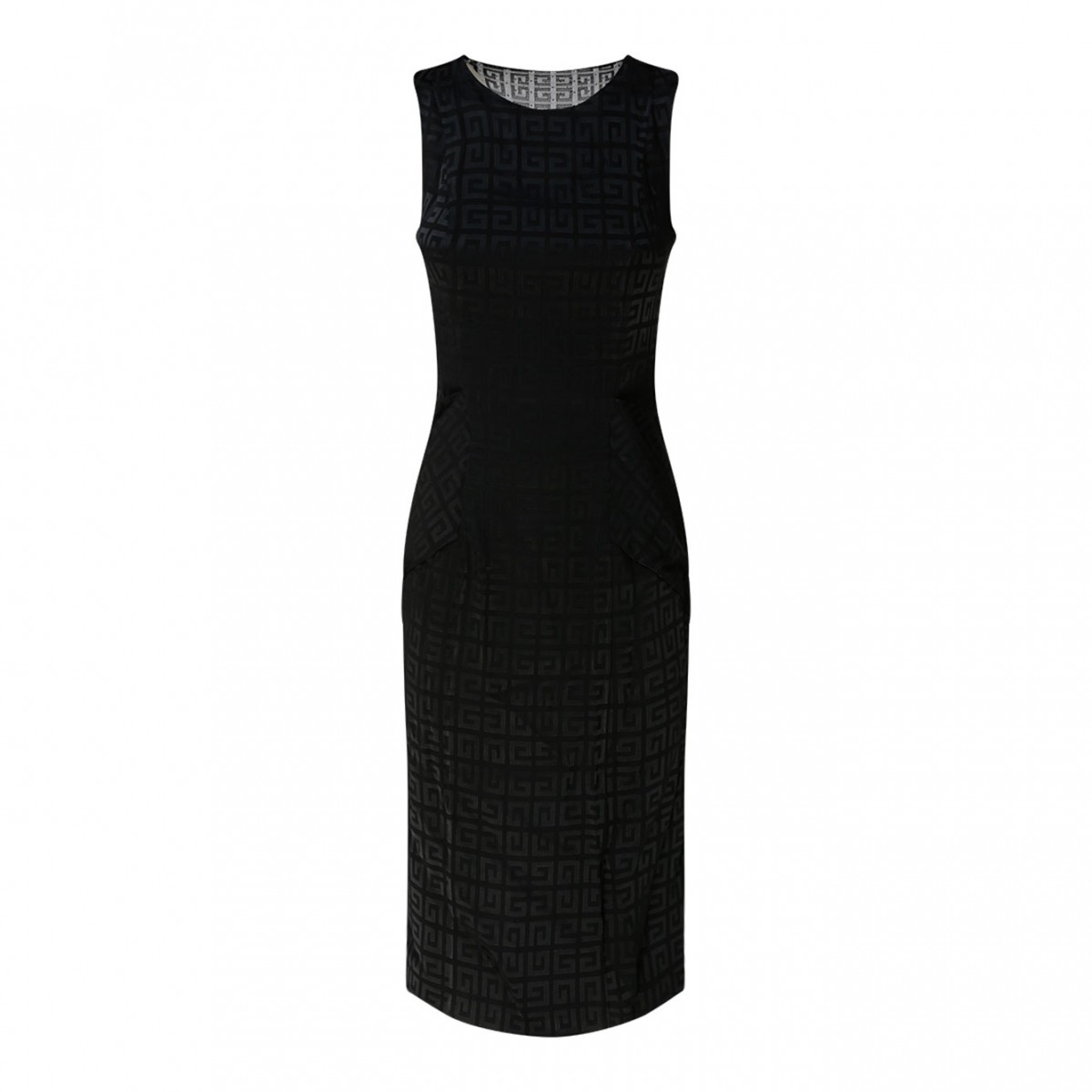 Givenchy Black 4G Jacquard with Tulle and Drape Dress