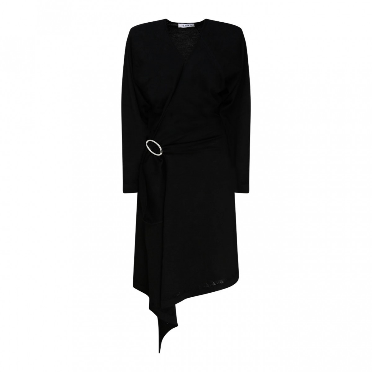 The Attico Black Wool Front Slit Long sleeved Wrap Dress
