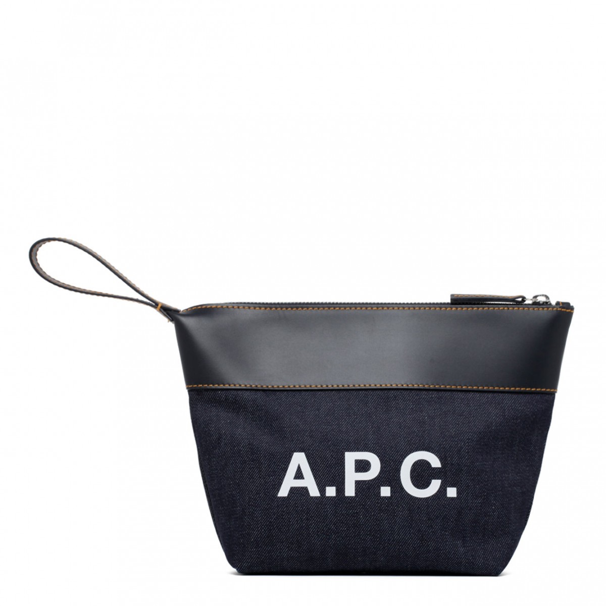 A.P.C. Dark Navy Leather and Cotton Logo Print Clutch Bag