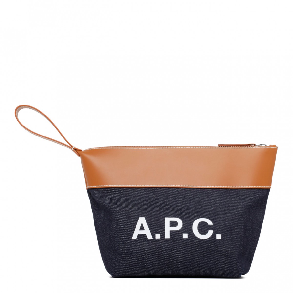 A.P.C. Caramel Leather and Cotton Logo Print Clutch Bag