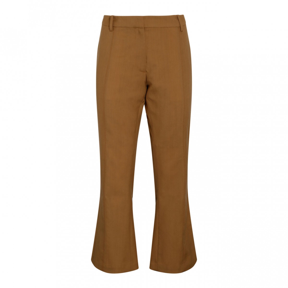 Marni Camel Brown Virgin Wool Flared Cropped Trousers.