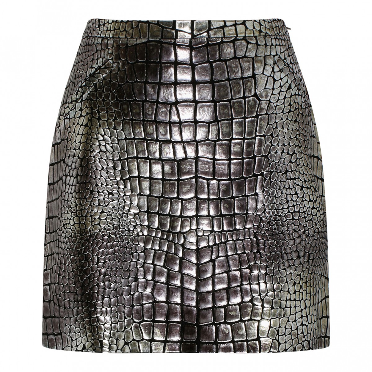 Silver Tone Croc Effect Leather Mini Skirt