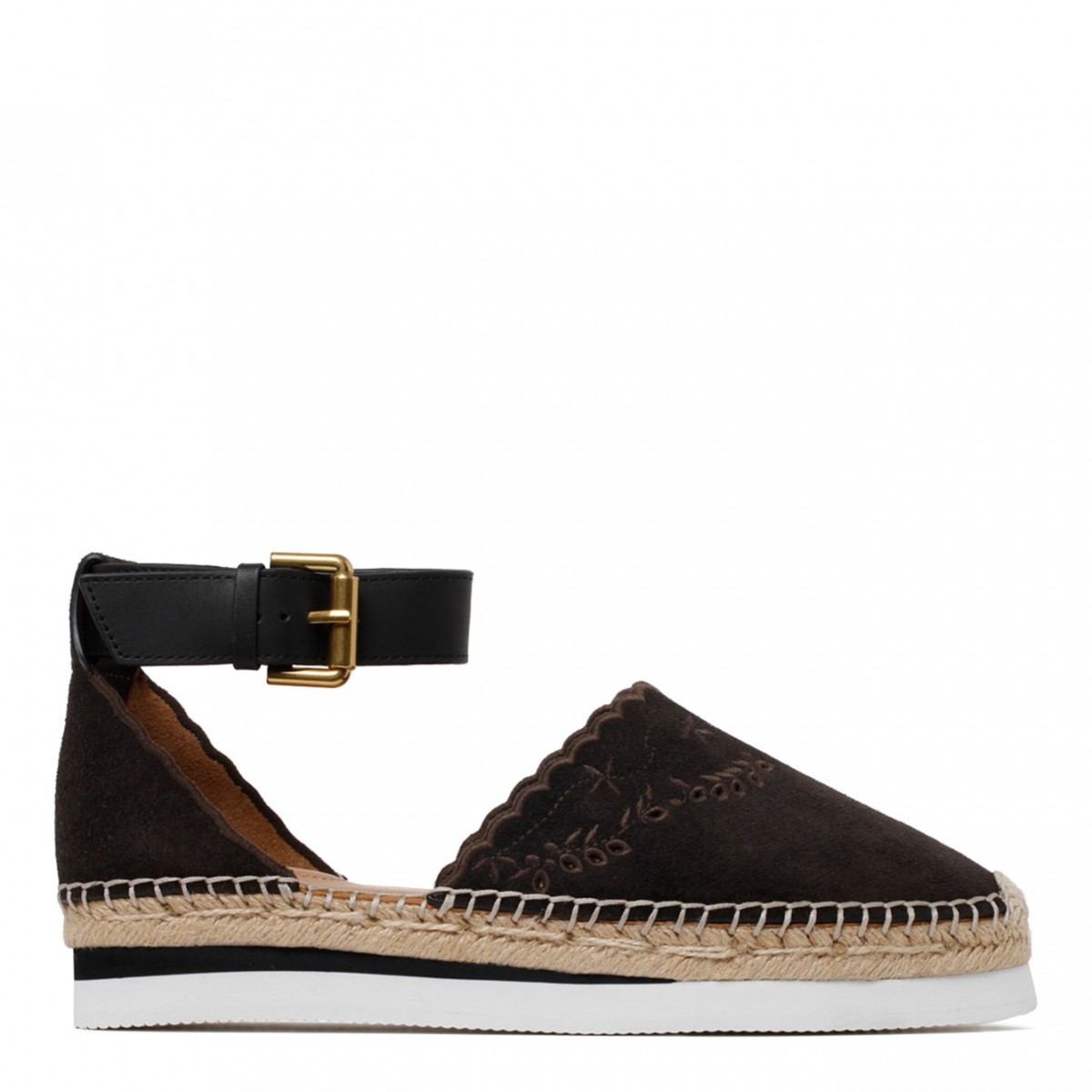 See By Chloé Graphite Calf Leather Buckled Ankle Suede Espadrilles