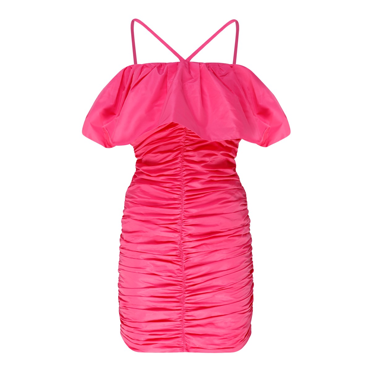 MSGM Hot Pink Ruched Halter Mini Dress