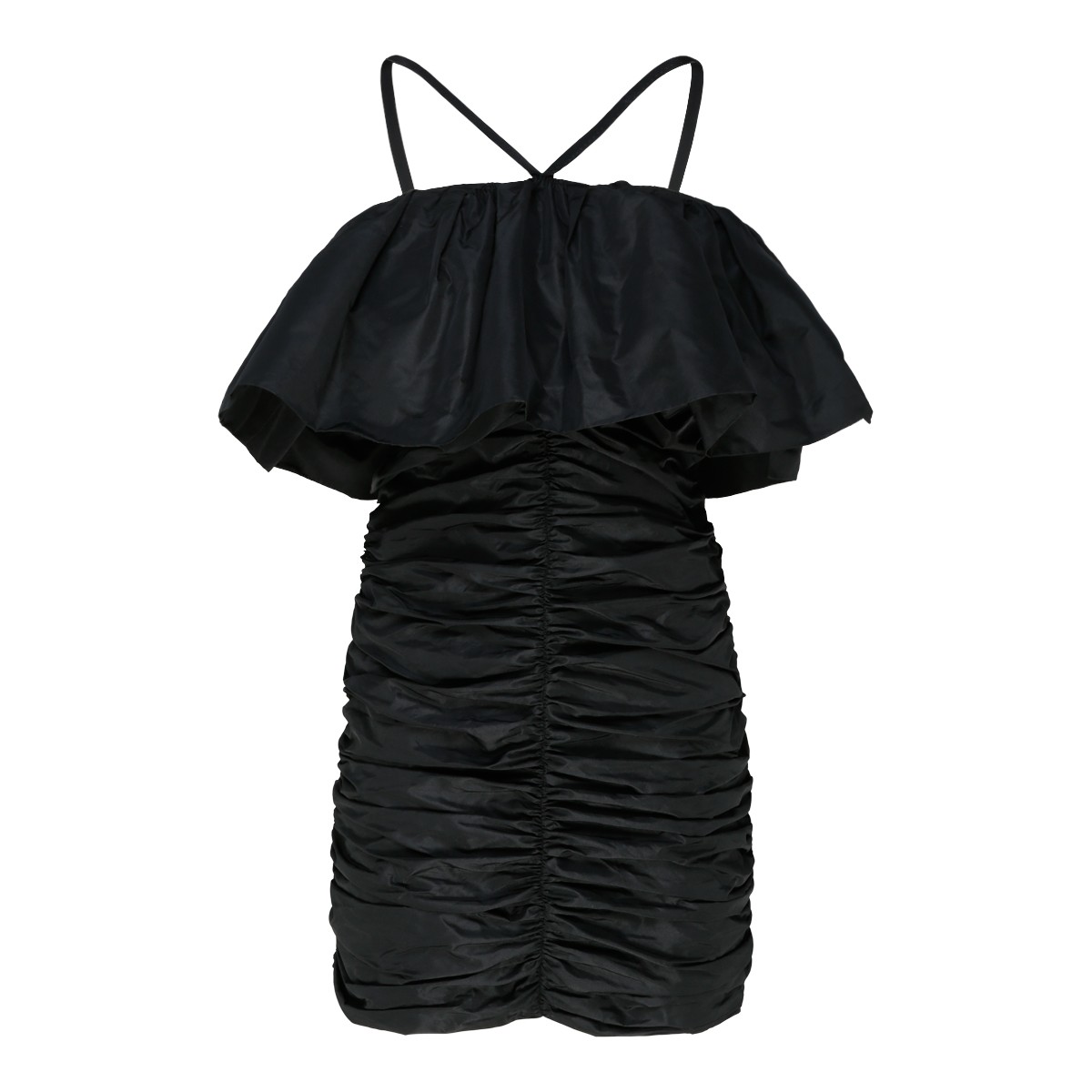 MSGM Hot Black Ruched Halter Mini Dress