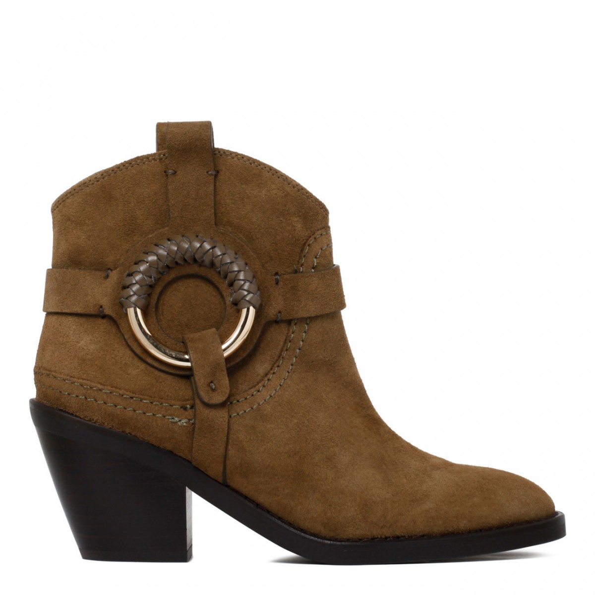 See By Chloé Olive Calf Suede Hana 75mm Cowboy Boots