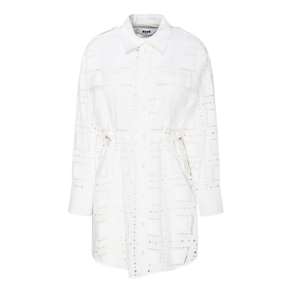 MSGM Off-White Cotton Broderie Anglaise Cutout Shirt Dress