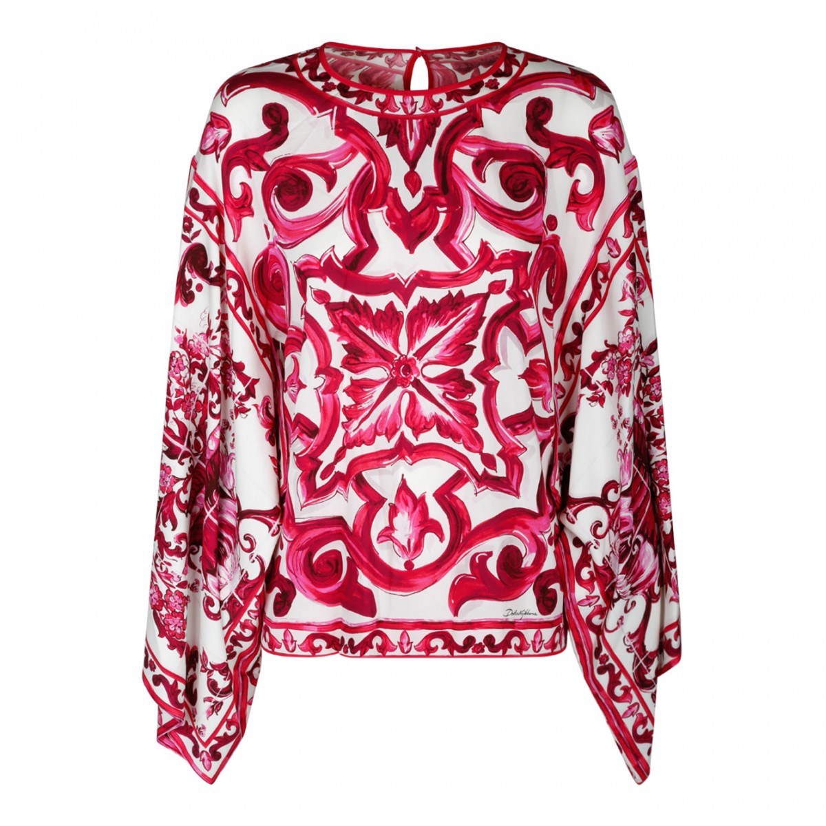 White, Red and Pink Silk Majolica Print Blouse