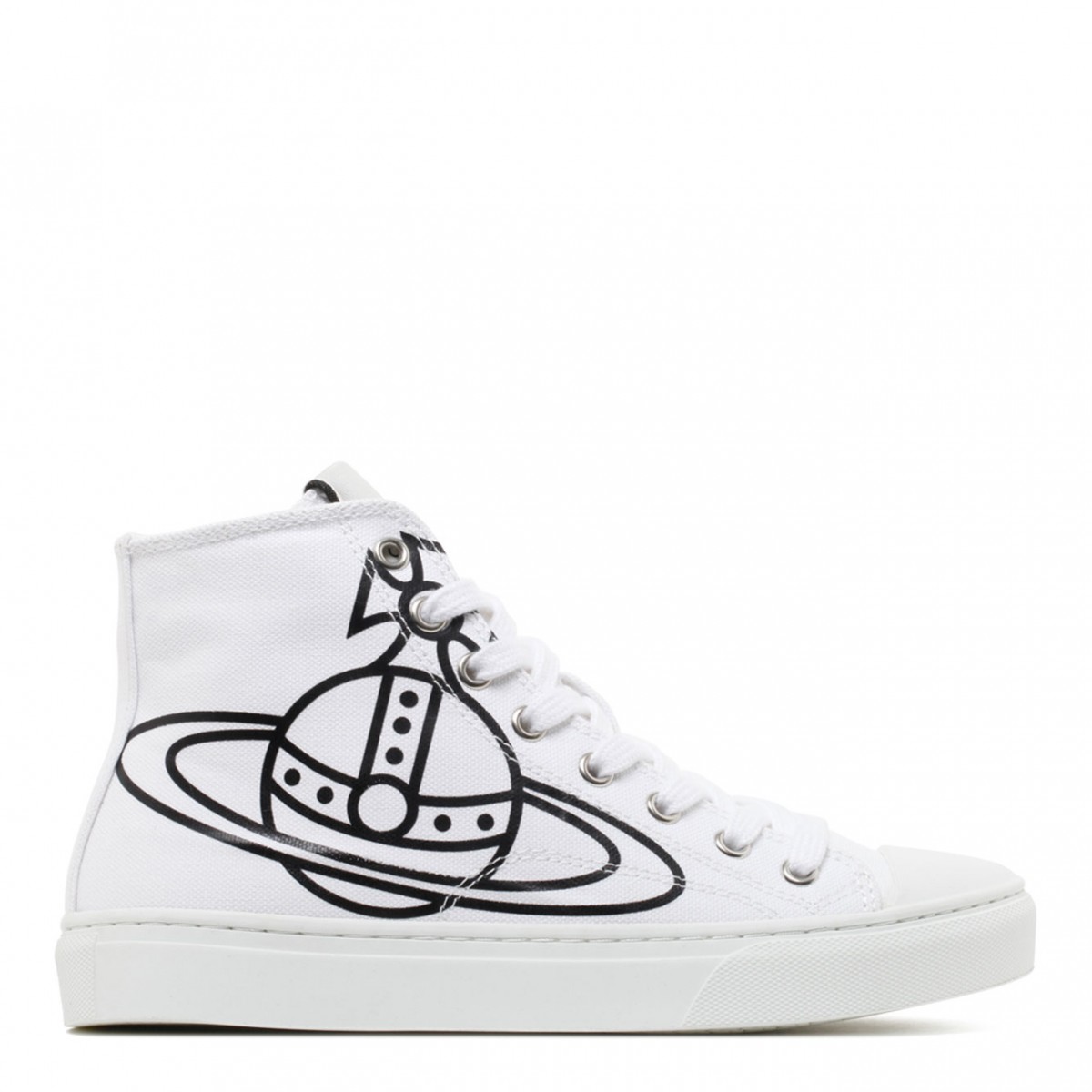 White and Black Plimsoll High Top Sneakers