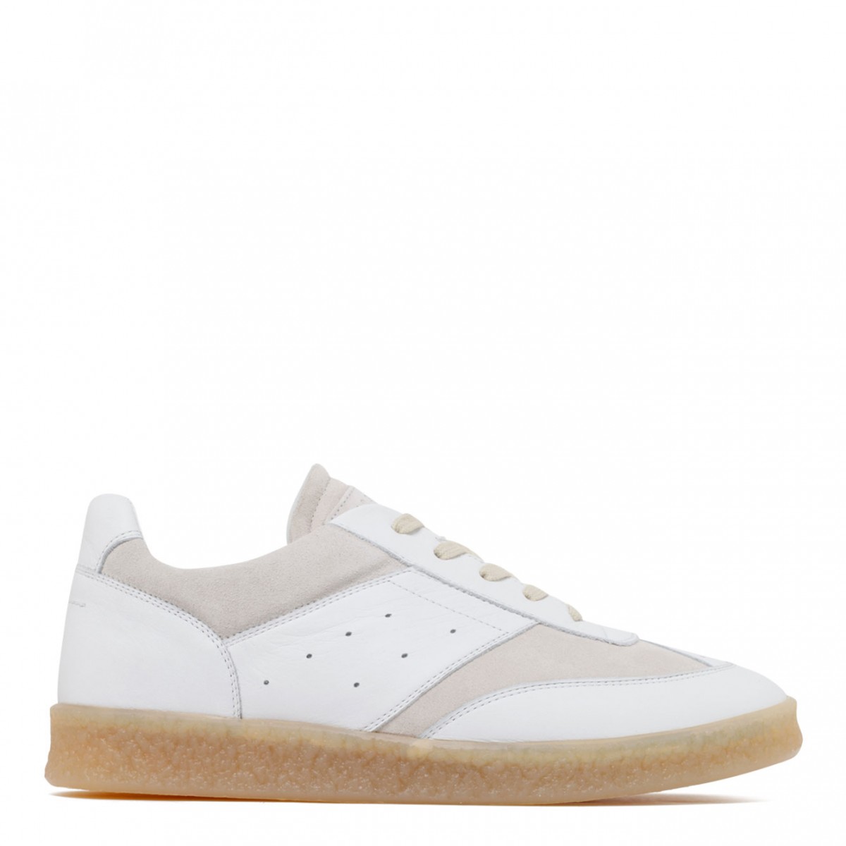 White Calf Leather Panelled Low Top Sneakers