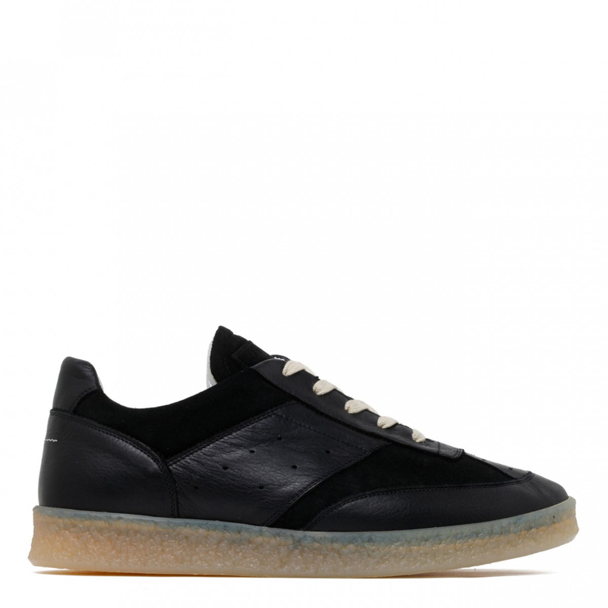 Black Calf Leather Panelled Low Top Sneakers