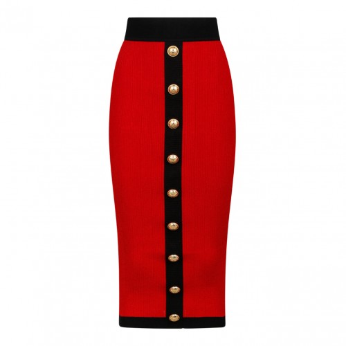 Red and Black Buttoned Knit...
