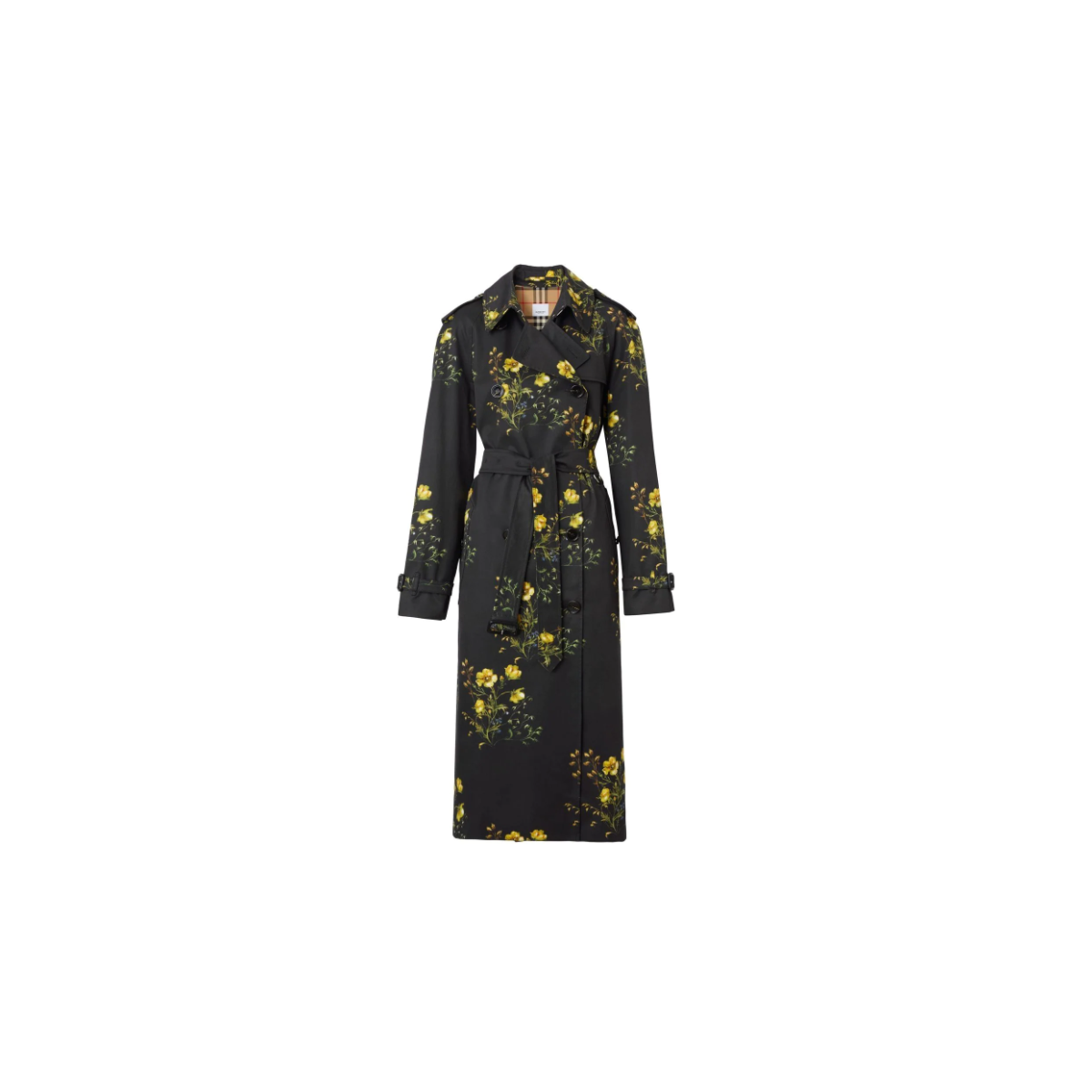 Burberry Black Cotton Waterloo Floral Print Trench Coat