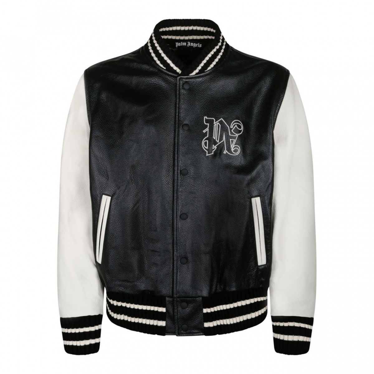 Black and Off White Leather Varsity Jacket